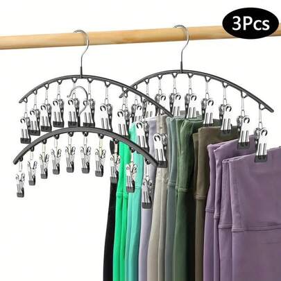 Closet Leggings Organizer, Metal Hangers For Yoga Pants, 2-Pack With 10 Clips, Holds 20 Leggings, Space-Saving Hanging Closet Organizer With Rubber Closet Organizers And Storage, Black
