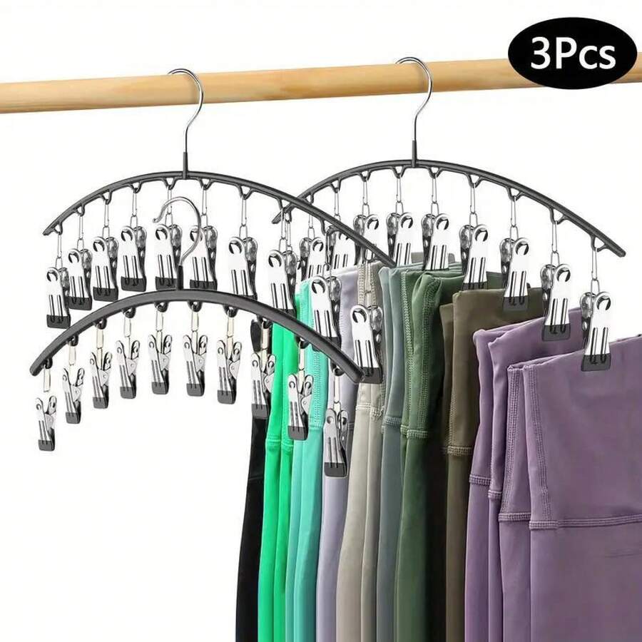 Closet Leggings Organizer, Metal Hangers For Yoga Pants, 2-Pack With 10 Clips, Holds 20 Leggings, Space-Saving Hanging Closet Organizer With Rubber Closet Organizers And Storage, Black - 3 Pack - View 1