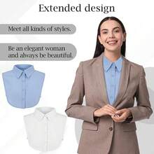 2 Pack Fake Collar For Women, Detachable Shirt Dickey & Blouse Insert, Versatile Half Collar Set - Trắng, Xanh - Xem 3