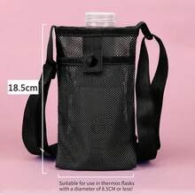 Bolsa de agua de malla con correas ajustables, bolsa de agua portátil cruzada para viaje, bolsa protectora para vaso de agua - Negro - Ver 3