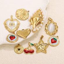 1pc Stainless Steel Fashion Charm Pendant Necklace Set With Strawberry, Spiral Coil, And Conch Shell Motifs DIY Jewelry Making Kit For Pendants, Earrings, And Necklaces Women's Stainless Steel Jewelry - 23 Pendants - View 4