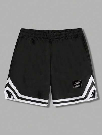 1pc Boys' Breathable Mesh Patchwork Sports Shorts, For Outdoor Workout, Tennis, Gym, Basketball, Spring/Summer/Autumn