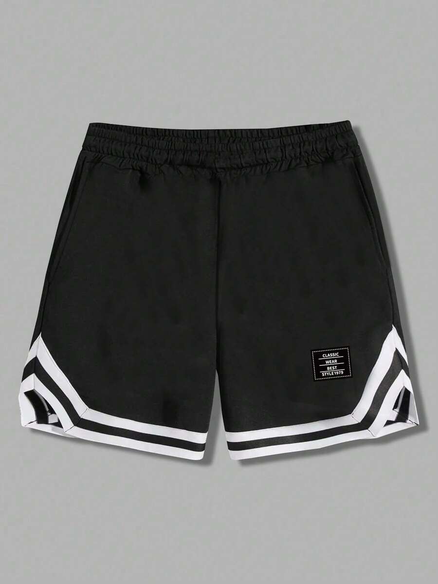 1 Quần đùi thể thao lưới thoáng khí vá cho bé trai, dùng để tập luyện ngoài trời, chơi tennis, tập gym, bóng rổ, mùa xuân/hè/thu - màu đen - Xem 1