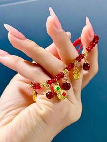 Handmade Woven Red Bead & Golden Dragon Amulet Bracelet, Feng Shui Prosperity Charm, Suitable For Year Of The Dragon