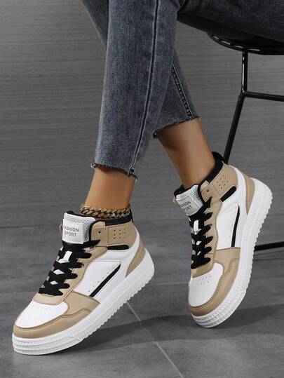 Nuevos zapatos deportivos de moda casual para mujer, zapatos planos casuales con cordones, suela gruesa y ligera, versátiles zapatillas de caña alta