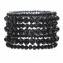 1 Set/7pcs Bohemian Multilayer Stackable Faceted Artificial Crystal Bead Bracelet Set