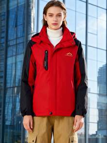 New Autumn/Winter Women's 3-In-1 Windproof Jacket With Hood, Warmth, Windproof, Multiple Pockets, Casual Outdoor Sports Jacket - Đỏ - Xem 3