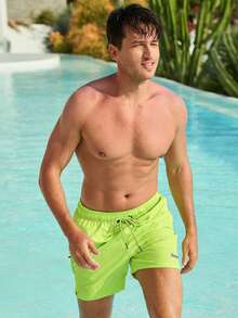 TURLAT 2 In 1 Mens Swim Trunks Quick Dry Beach Board Shorts With Drawstring And Zipper Pockets Comfy Summer - Green - View 2