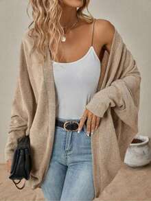 Women Batwing Sleeve Sweater Cardigan Soft Knit Coats Open Front Cocoon Sweaters Casual Loose Cardigans Outerwear - Màu Khaki - Xem 2
