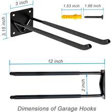 Garage Hook Hangers, Shovel Holder Wall Mount, Rake Racks, Ladder Hanger, Folding Chair Rack, Garden Tool Hooks For Hanging Yard Tools, Ladders, Bikes And More - 2 Garage Hooks & 10 Black Screws - View 7
