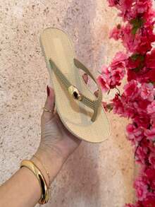 Women's Oval Pendant Beach Flip-Flops, Ibizza Braided Sandals, Summer Tropical Flip-Flops, Comfortable Beach Sandals. - MẶT DÂY CHUYỀN BREEZE CÁT - Xem 1