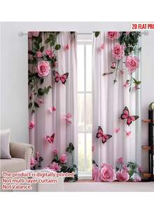 2pcs,Bright Sunflower Butterfly Pattern, 3D Digital Printing, Common In Living Room, Bedroom, Balcony And Study, Creating A Dynamic And Warm Atmosphere - Multicolor - View 5