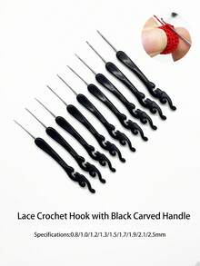 9pcs Lace Crochet Hook Set, With Carved Black Handles, Classic Design Combined With Modern Crochet, Suitable For DIY Super Fine Yarn And Lace Projects - Multicolor - View 1
