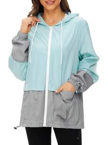 Packable Waterproof Lightweight Women's Rain Jackets With Hood Windbreaker - Mint Green Grey - View 7