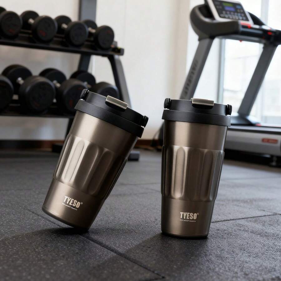 TYESO 400ml Vacuum Insulated  Bottle With Handle. Keeps Drinks Hot Or Cold For 6 To 12 Hours. Leak-Proof Double-Walled Stainless Steel Construction. Unique Design. Ideal For Sports, Fitness, Travel, Commuting, And School Use. Perfect As A Gift. - 灰色的 - 查看 1