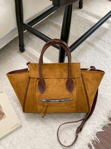 Vintage Solid Color Matte Commuter Handbag For Women, Large Capacity Wing Shoulder Crossbody Bag, Autumn/Winter