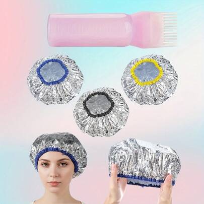 (Hair Care Set) Aluminum Foil Dye Cap, Oil Treatment Cap, Shower Cap, Root Comb, Applicator Bottle, Suitable For Home And Salon Hair Coloring And Oil Treatment