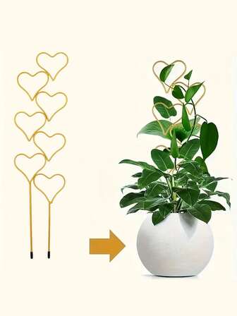 1 st gyllene metallhjärtformad växthylla - Stapelbar inomhusklättrande vinranka och blomsterpinnar för stabilitet, hållbar metallträdgårdshylla för inomhusväxter, hjärtformad design, robust konstruktion