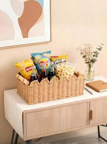 [Us-Based Shipping]1pc Woven Storage Basket, Fan-Shaped Edge Design, Handheld Storage Basket, Suitable For Toilet Tank Top Shelf, Bathroom, Living Room, Bedroom, Vanity, Home Decor, Bathroom Accessories, Desktop Organization & Storage, Halloween Gift Basket, Holiday Decor & Gift Basket, Ideal Gift Basket  Storage Organizer  Bathroom Essentials  House Essentials Cruise Essentials  Travel Containers  Bathroom Storage  Kitchen Organization And Storage  Dorm Room Essentials College Storage Basket  Storage Containers  Bathroom Organization And Storage  Makeup Brush Holder Vacation Essentials CubesLand Scalloped Edge Toilet Paper Storage Basket, Living Room Home Cozy Decor Basket, Paper Rope Small Baskets For Over Toilet Storage Shelf, End Table, Shelves, With 2 Wooden Handles, Beige - Nhiều màu - Xem 4