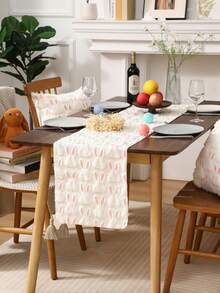 1pc Easter Decorative Table Runner, Pink Rabbit Plush Table Runner, Minimalist Rectangular Dining Table Runner, Tea Table Runner, Suitable For Easter Decoration, Party, Family Dinner, Home Decor - White - View 3