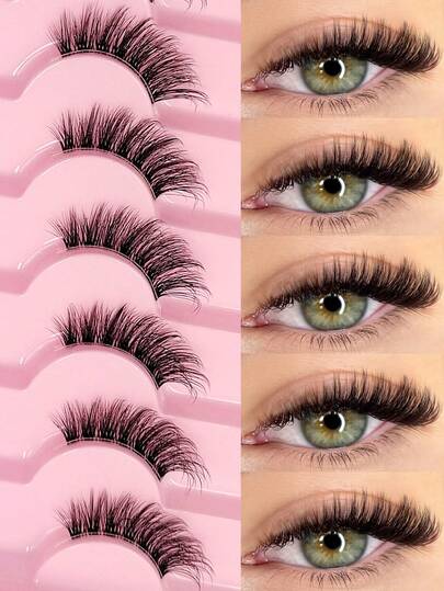  Asiteo 7对透明半条假睫毛，打造猫眼妆效，拉长眼角，可重复使用的仿貂毛睫毛，适合所有眼型