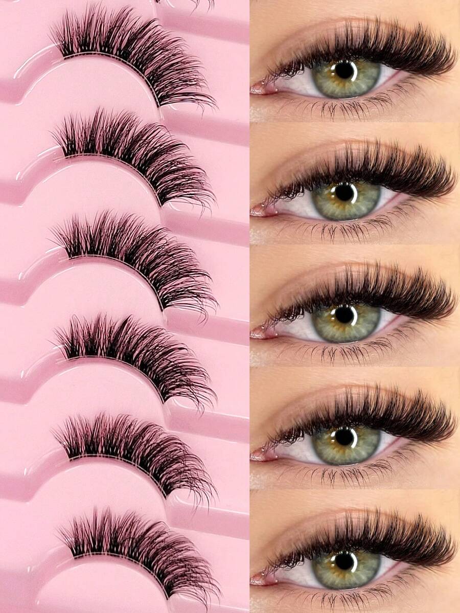 Asiteo 7 Pairs Transparent Half-Strip False Eyelashes, Create Cat Eye Makeup Effect, Elongate Eye Corners, Reusable Faux Mink Lashes Suitable For All Eye Shapes