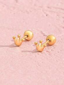 1pair Small And Exquisite Gold Stainless Steel Crown Decorative Earrings Earstuds Jewelry Accessories Gifts For Family Friends Party Travel Dressing Accessories