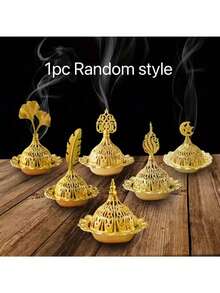 Ngẫu nhiên 3 chiếc Đế đựng hương nhỏ kiểu Ả Rập Trung Đông Golden Hollow/Đế đựng hương thơm bằng kim loại/Đế đựng hương gỗ đàn hương - Nhiều màu - Xem 13