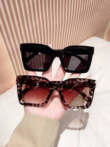 2副女士黑色豹纹方形时尚眼镜，PC材质，Y2K配饰，女士服装，服装，旅行，季节精选，万圣节精选，时尚眼镜，太阳镜，女士，适合派对、夏季、返校季、海滩派对、街头服饰、自拍、假日等场合。 - A - 查看 3