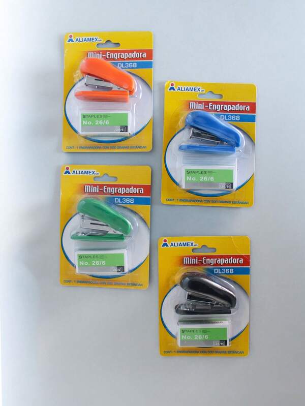 Aliamex Mini Engrapadora para Grapas Estándar con 500 Grapas 26/6 Modelo DL-368 Colores Vibrantes