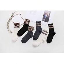 9Pairs "Women's Mid-Calf Socks Leopard Print Retro Three-Stripe Athletic Socks For Spring/Autumn" - Multicolor - View 2