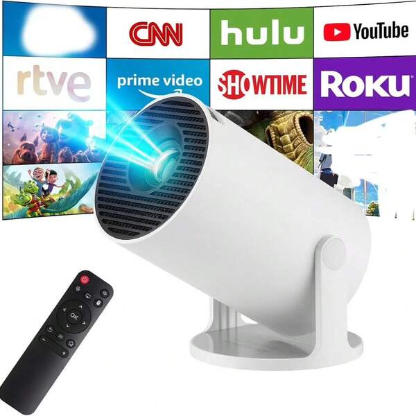 HY300 Pro+ Smart Android 11 Mini Projector | 4K/1080P Support, WiFi6 And BT 5.0 Portable Home Theatre With Auto Level Correction, Outdoor Movie Projector (White,European Plugs)