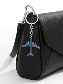 1pc Fashion New Drip Oil Airplane Fighter Shaped Keychain Keyring Pendant Accessory, Suitable For Men And Women Car Key, Bag Decoration And Gift - Silver - View 11