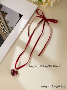 Collar con colgante de corazón de cinta roja romántica, gargantilla ajustable con lazo, joyería delicada de San Valentín como regalo para mujeres