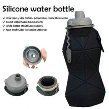 1PC 580ml/19.6oz GRAY Portable Silicone Water Bottle, Foldable LeakProof Sports Drinkware With Handle, WashableReusable Mug - Grey - View 8
