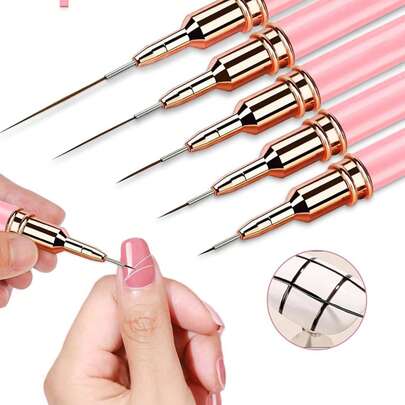 Set de 5 pinceles profesionales para arte de uñas - Pinceles de arte de uñas ultra finos y precisos, pinceles de arte de uñas con mango corto de 7/9/11/15/25mm (rosa), aptos para uso DIY y salón de uñas. Suministros de arte de uñas, pinceles de uñas, set de pinceles de arte de uñas, pincel de línea de uñas, suministros de artista de uñas, alfombrilla de pincel de uñas, pincel de manicura francesa.