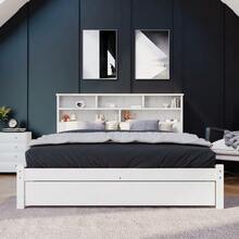 Solid Wood Double Bed With Drawers And Slatted Base, Bookcase For Teenagers And Adults, Children's Bed, 140x200cm White - White - View 2