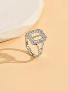 1. 时尚精致的26字母锆石戒指，夏季新款女士首字母开口戒指 - 白色 - 查看 14