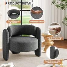Sillón moderno de chenilla con esquinas redondeadas, estilo mediados de siglo, ideal para el hogar, cafetería o espacio de trabajo, gris. - Gris - Ver 7