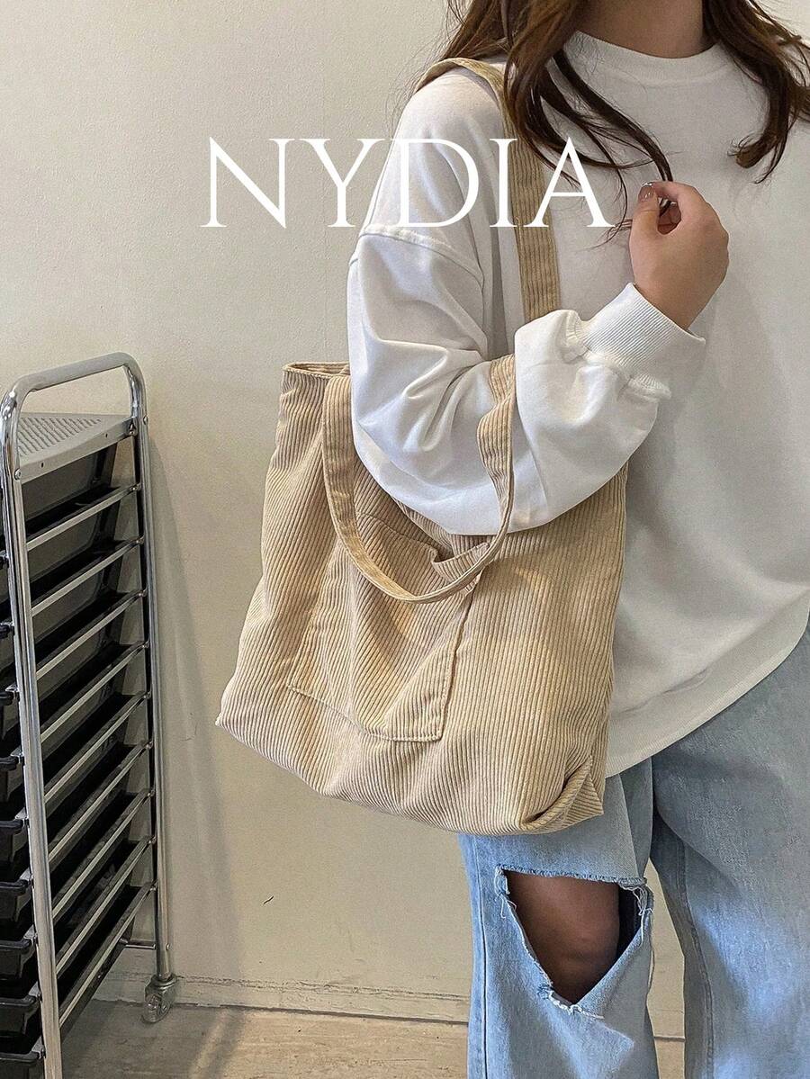 實心大容量女士手提包 - 米色 - 查看 1