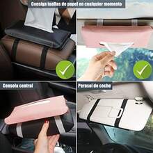 HEKE Soporte de pañuelos para Visera, Caja de pañuelos para Visera de Coche con Banda de Goma elástica Ajustable, Funda organizadora de Piel sintética para Consola , Visera de Coche,(Rosa) - Multicolor - Ver 3