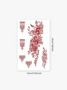 1-2 buah Stiker Tato, Hadiah Gratis Stiker Tato Sementara Henna Bunga, Tahan Air, Tahan Keringat, Stiker Tato Palsu PVC Non-Reflektif, Cocok untuk Penggunaan Sehari-hari Para Pecinta Mode - Merah - View 4