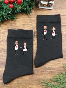Chaussettes noires personnalisées avec photo, chaussettes personnalisées pour hommes, chaussettes pour femmes, cadeaux de mariage, chaussettes de couple personnalisées, personnalisables, cadeaux de la Saint-Valentin, anniversaire, marié, mariée, cadeaux d'anniversaire, Noël, simplicité, unique, pour hommes, femmes, petit ami, petite amie, famille, cadeaux uniques - Multicolore - Voir 2