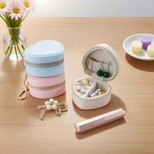 BOOVO 1 Stück Herzförmige Ring Box Schlüsselanhänger, Mini Reise Schmuckbox zum Aufbewahren von Eheringen, tragbarer Reißverschluss Ohrring und Halskette Organizer, Geschenk für Frauen, Weihnachtsgeschenk - Verschiedenfarbig - Übersicht 4