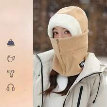 1 Stück Gesichtsmaske, Halstuch, Kopfbedeckung und dicke Baumwollohrenkappe zum Warmhalten beim Fahren eines Elektrofahrrads im Winter für Frauen - Verschiedenfarbig - Übersicht 8