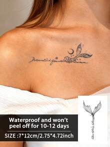 1 pieza Tatuaje temporal realista, diseño de sirena y pez dorado semi-permanente, resistente al agua y al sudor, dura 1-2 semanas, efecto de jugo de hierbas naturales, no reflectante, unisex, aplicable a brazos, pecho, piernas, abdomen, cintura, dedos, cuello, espalda, arte corporal moderno