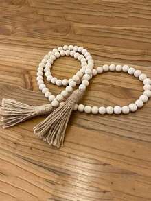 1pc 16mm Rustic Wooden Beads 58 Inches Long, Garland With Jute Tassels Farmhouse Vintage Decors, Festive Table & Living Room Handcrafted Home Ornaments Accessories - Multicolor - View 7
