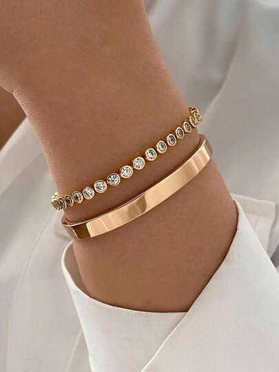 Set de 2 piezas de pulsera y brazalete minimalista y delicado para mujeres