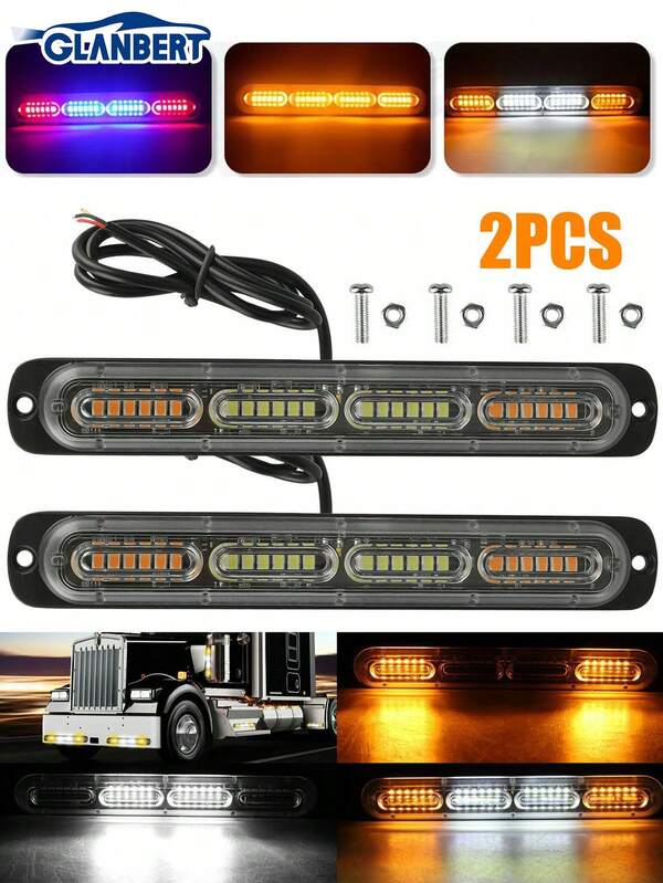 GLANBERT Tira de luz para coche 12-24V parpadeo amarillo/blanco de alta calidad de aleación de aluminio luces exteriores de coche con 15 modos de iluminación accesorios LED luces decorativas función de advertencia y giro adecuadas para mini luces decorativas ultra delgadas para motocicletas/vehículos todoterreno