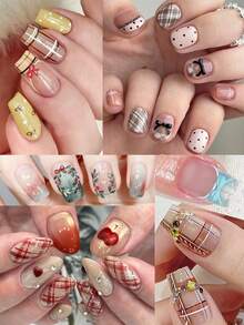 1pc Geometric Line Grid Nail Art Stamping Plate, Elegant Bow & Cherry Pattern Steel Nail Art Template, DIY Printing Nail Art Tool Accessory, Nail Art Supplies - Silver - View 3